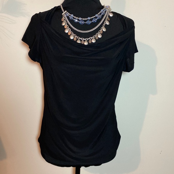 Western connection draped neck short sleeve top blouse dressy casual med black - Picture 1 of 4